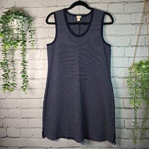 J. CREW KNIT SLEEVELESS DRESS NAVY WITH WHITE PINSTRIPE WOMENS SIZE SMALL EUC